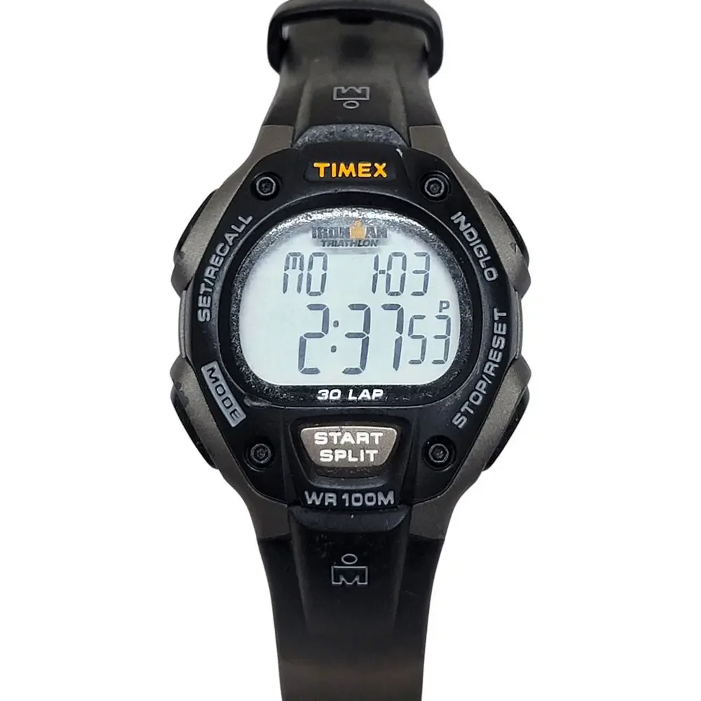 Timex Ironman Triathlon 30 Lap Watch Black Gray Indiglo WR 100M New Battery